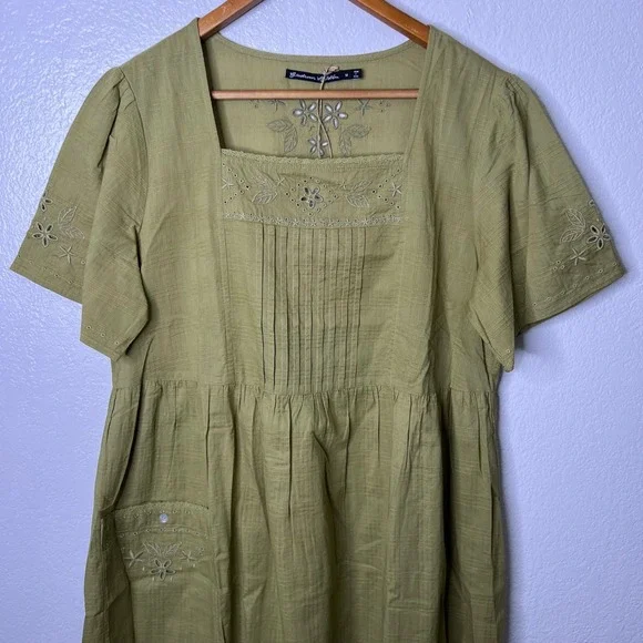Gudrun Sjoden Green Dress Tania Eyelet Embroidered Organic Cotton Medium NWT - Picture 3 of 8